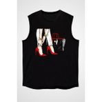 Darkhane Kırmızı Stiletto ve Çanta Fashion Siyah Unisex Kolsuz Tişört Kesik Kol T-Shirt - 001-Siyah - XL