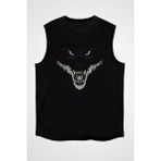 Darkhane Kızgın Kurt Siyah Unisex Kolsuz Tişört Kesik Kol T-Shirt - 001-Siyah
