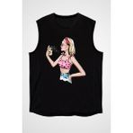Darkhane Kokoş Kadın Moda Siyah Unisex Kolsuz Tişört Kesik Kol T-Shirt - 001-Siyah - 2XL