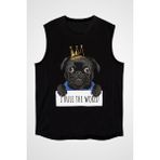 Darkhane Kral Siyah Pug Köpek Siyah Unisex Kolsuz Tişört Kesik Kol T-Shirt - 001-Siyah - 2XL