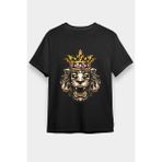 Darkhane Kral Taçlı Aslan Siyah Unisex Tişört T-Shirt - 001-Siyah