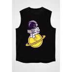 Darkhane Kripto Astronot Siyah Unisex Kolsuz Tişört Kesik Kol T-Shirt - 001-Siyah - XS