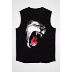 Darkhane Kükreyen Kaplan Siyah Unisex Kolsuz Tişört Kesik Kol T-Shirt - 001-Siyah - XS