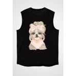 Darkhane Kurdeleli Poodle Kaniş Siyah Unisex Kolsuz Tişört Kesik Kol T-Shirt - 001-Siyah - XL