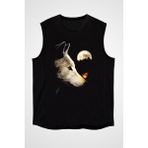 Darkhane Kurt ve Ay Siyah Unisex Kolsuz Tişört Kesik Kol T-Shirt - 001-Siyah