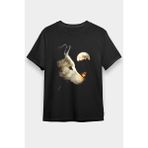 Darkhane Kurt ve Ay Siyah Unisex Tişört T-Shirt - 001-Siyah