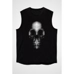 Darkhane Kurukafa Siyah Unisex Kolsuz Tişört Kesik Kol T-Shirt - 001-Siyah - M