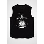 Darkhane Kurukafa Siyah Unisex Kolsuz Tişört Kesik Kol T-Shirt - 001-Siyah