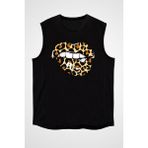 Darkhane Leopar Dudaklar Ruj Siyah Unisex Kolsuz Tişört Kesik Kol T-Shirt - 001-Siyah - XL