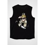 Darkhane Leopar Kış Tarzı Siyah Unisex Kolsuz Tişört Kesik Kol T-Shirt - 001-Siyah - M