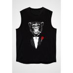 Darkhane Mafya Babası Maymun Siyah Unisex Kolsuz Tişört Kesik Kol T-Shirt - 001-Siyah - 2XL