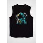 Darkhane Maskot Astronot Siyah Unisex Kolsuz Tişört Kesik Kol T-Shirt - 001-Siyah - XL