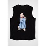 Darkhane Mavi Ceket Tarzı Moda Siyah Unisex Kolsuz Kesik Kol T-Shirt - 001-Siyah - XS