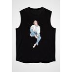 Darkhane Mavi Gömlek Girl Siyah Unisex Kolsuz Tişört Kesik Kol T-Shirt - 001-Siyah