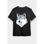 Darkhane Mavi Gözlü Köpek Sibirya Kurdu Husky Haski Siyah Unisex Tişört T-Shirt - 001-Siyah - XS
