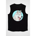 Darkhane Mavi Gözlü Sibirya Kurdu Husky Haski Siyah Unisex Kolsuz Tişört Kesik Kol T-Shirt - 001-Siyah - 2XL