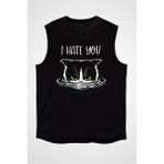 Darkhane Memnuniyetsiz Kedi Siyah Unisex Kolsuz Tişört Kesik Kol T-Shirt - 001-Siyah - 2XL