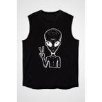 Darkhane Merhaba Uzaylı Siyah Unisex Kolsuz Tişört Kesik Kol T-Shirt - 001-Siyah - XS