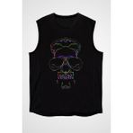 Darkhane Neon Kurukafa Siyah Unisex Kolsuz Tişört Kesik Kol T-Shirt - 001-Siyah