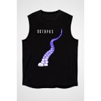 Darkhane Octopus Ahtapot Siyah Unisex Kolsuz Tişört Kesik Kol T-Shirt - 001-Siyah