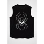 Darkhane Örümcek Kuru Kafa Siyah Unisex Kolsuz Tişört Kesik Kol T-Shirt - 001-Siyah