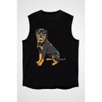 Darkhane Oturan Rottweiler Siyah Unisex Kolsuz Kesik Kol T-Shirt - 001-Siyah - M