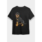 Darkhane Oturan Rottweiler Siyah Unisex Tişört T-Shirt - 001-Siyah - M