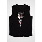 Darkhane Papyonlu Centilmen Kurt Siyah Unisex Kolsuz Tişört Kesik Kol T-Shirt - 001-Siyah - XL