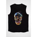Darkhane Patlayan Balon Kuru Kafa Siyah Unisex Kolsuz Kesik Kol T-Shirt - 001-Siyah - XS
