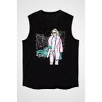 Darkhane Pembe Kürk Tarzlı Kız Fashion Siyah Unisex Kolsuz Tişört Kesik Kol T-Shirt - 001-Siyah - 2XL