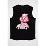 Darkhane Pembe Tospik Siyah Unisex Kolsuz Tişört Kesik Kol T-Shirt - 001-Siyah