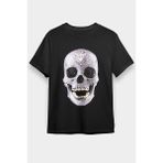 Darkhane Pırlanta Taşlı Kurukafa Siyah Unisex Tişört T-Shirt - 001-Siyah - M