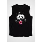 Darkhane Polis Panda Siyah Unisex Kolsuz Tişört Kesik Kol T-Shirt - 001-Siyah - M