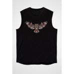 Darkhane Renkli Kanatlı Baykuş Siyah Unisex Kolsuz Tişört Kesik Kol T-Shirt - 001-Siyah