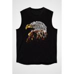 Darkhane Renkli Kartal Siyah Unisex Kolsuz Tişört Kesik Kol T-Shirt - 001-Siyah - M