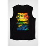 Darkhane Renkli Papağan Kanadı Siyah Unisex Kolsuz Tişört Kesik Kol T-Shirt - 001-Siyah - M