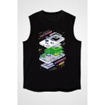 Darkhane Retro Gameboy Siyah Unisex Kolsuz Tişört Kesik Kol T-Shirt - 001-Siyah - XS