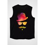 Darkhane Retro Hipster Siyah Unisex Kolsuz Tişört Kesik Kol T-Shirt - 001-Siyah