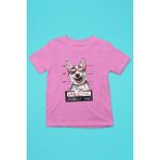 Darkhane Sabıkalı Suçlu Sibirya Kurdu Husky Haski -Baskılı Unisex Pembe Çocuk Tişört - T-Shirt CT002 - Şeker Pembe - 11 - 12 Yaş