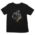 Darkhane Saksafon Çalan Kurukafa Siyah Unisex Çocuk Tişört T-Shirt - 001-Siyah - 5 - 6 Yaş