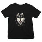 Darkhane Sanatsal Sibirya Kurdu Husky Haski Siyah Unisex Çocuk Tişört T-Shirt - 001-Siyah - 5 - 6 Yaş