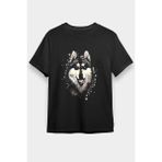 Darkhane Sanatsal Sibirya Kurdu Husky Haski Siyah Unisex Tişört T-Shirt - 001-Siyah - M