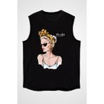 Darkhane Sarışın Kız Fashion Vogue Siyah Unisex Kolsuz Tişört Kesik Kol T-Shirt - 001-Siyah - 2XL