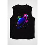 Darkhane Satürn Siyah Unisex Kolsuz Tişört Kesik Kol T-Shirt - 001-Siyah - XL