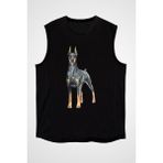 Darkhane Sevimli Doberman Siyah Unisex Kolsuz Tişört Kesik Kol T-Shirt - 001-Siyah