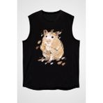 Darkhane Sevimli Hamster Siyah Unisex Kolsuz Tişört Kesik Kol T-Shirt - 001-Siyah