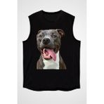 Darkhane Sevimli Pitbull Siyah Unisex Kolsuz Tişört Kesik Kol T-Shirt - 001-Siyah - 2XL