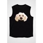 Darkhane Sevimli Poodle Kaniş Siyah Unisex Kolsuz Tişört Kesik Kol T-Shirt - 001-Siyah