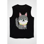 Darkhane Sevimli Sibirya Kurdu Husky Haski Siyah Unisex Kolsuz Tişört Kesik Kol T-Shirt - 001-Siyah - 2XL