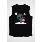 Darkhane Sevimli Uzaylı Alien Siyah Unisex Kolsuz Tişört Kesik Kol T-Shirt - 001-Siyah